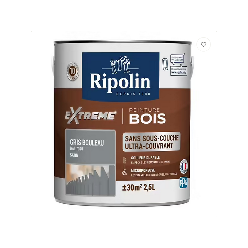 Ripolin xtrem bois 2.5L satin gris bouleau