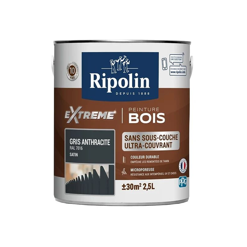 Ripolin xtrem bois 2.5L satin gris anthracite