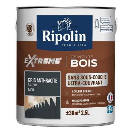 Ripolin xtrem bois 2.5L satin gris anthracite