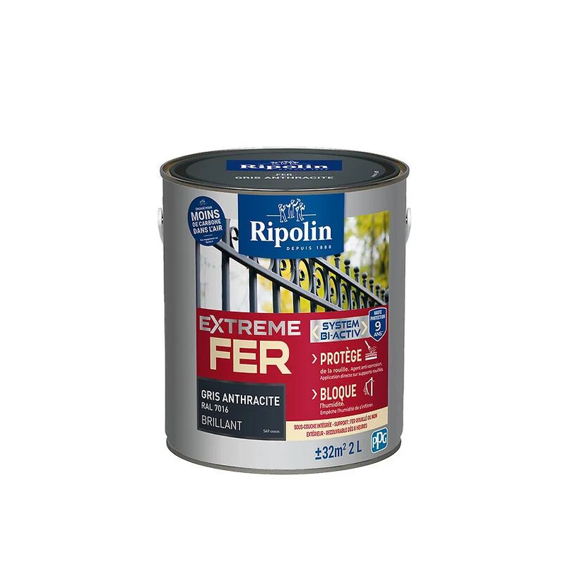 Ripolin xtrem fer 2L brillant gris anthracite