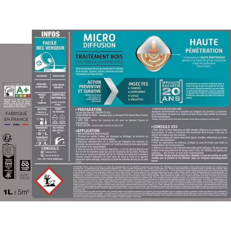 Traitement poutre et charpente insectes et termites 1l