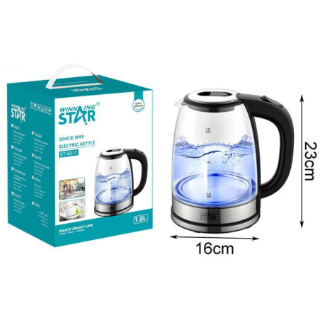 Bouilloire électrique 1.8L transparente 1500w