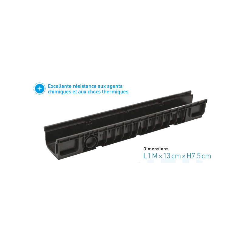 Caniveau pehd + 2 grilles b125 1m 13x7.5cm