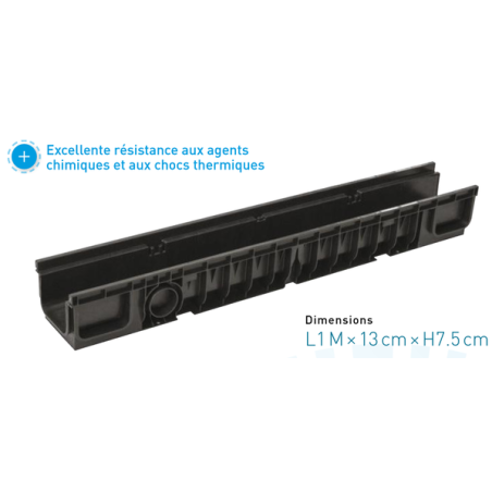 Caniveau pehd + 2 grilles b125 1m 13x7.5cm