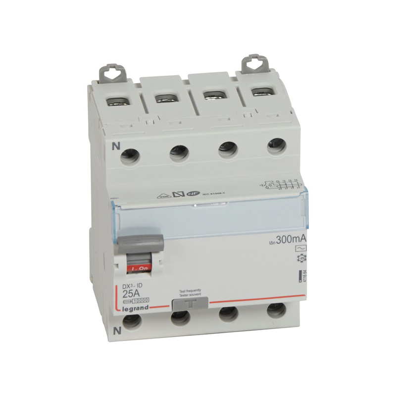 Interrupteur différentiel dx³-id 4p 400v 25a ac 300ma