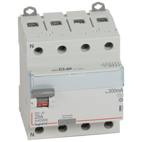 Interrupteur différentiel dx³-id 4p 400v 25a ac 300ma