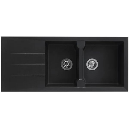 Evier encastrable 2 bacs + 1 égouttoir aloa noir 116x50cm