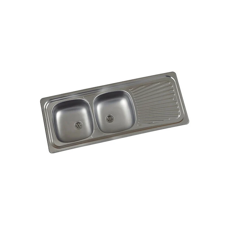 Evier encastrable 2 bacs + 1 égouttoir inox texture