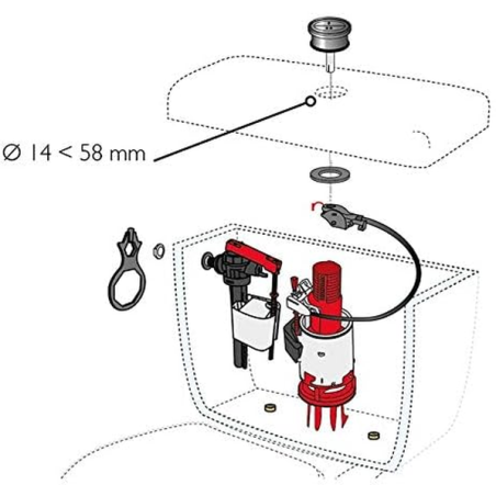 Kit mecanisme WC à câble double chasse + robinet
