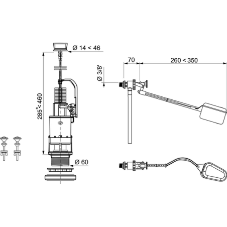 Mecanisme de WC poussoir simple + robinet f80