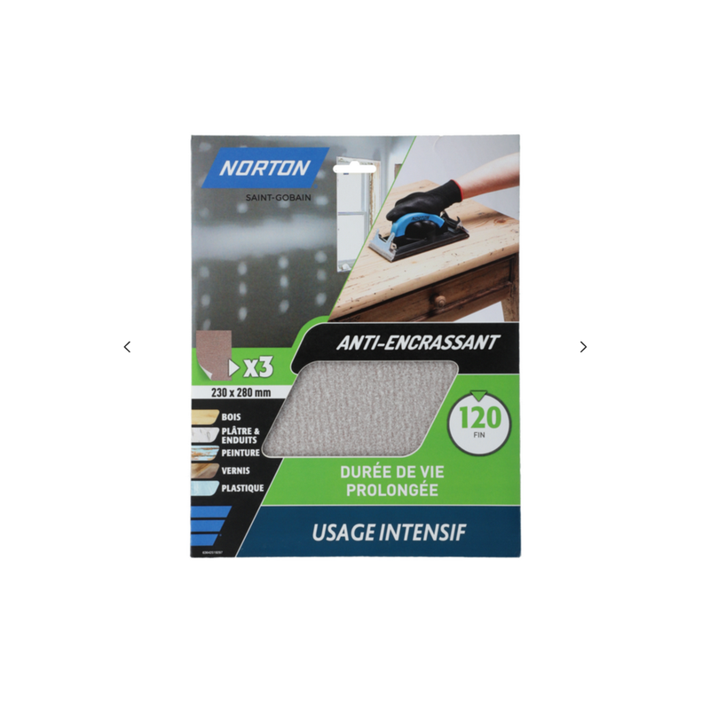 Papier abrasif 230x280mm anti encrassant GR120 x3
