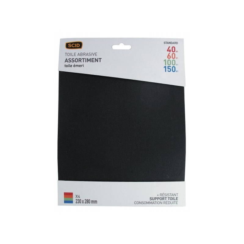 Toile abrasive émeri 230x280mm GR40 + GR60 + GR100 + GR150 x4 (1 de chaque)