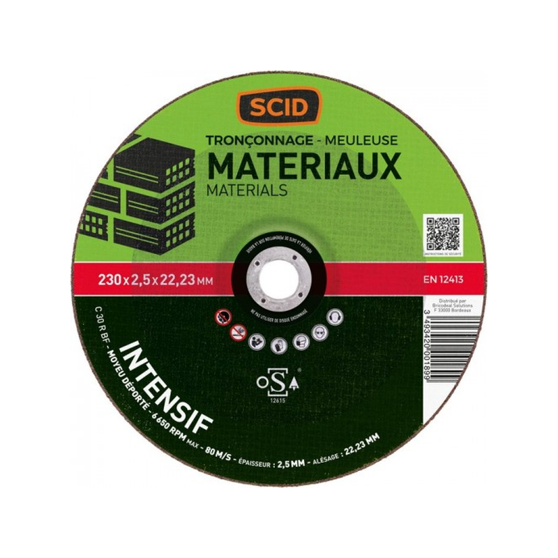 Disque à tronçonner matériaux 230x2.5x22.23mm