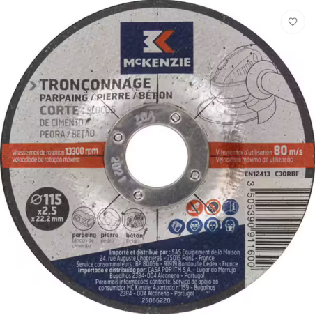 Disque à tronçonner matériaux 115x2.5x22.2mm
