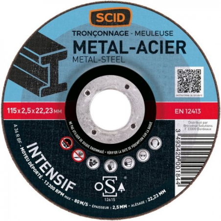 Disque à tronçonner métal 115x2.5x22.23mm