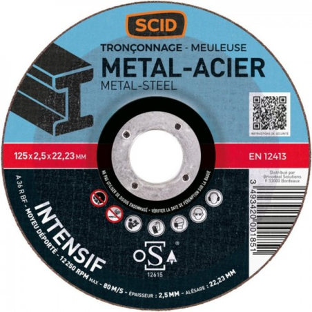 Disque à tronçonner métal 125x2.5x22.23mm