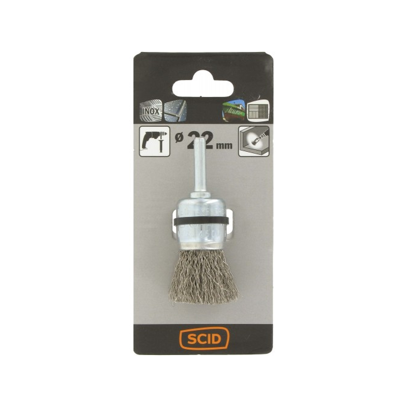 Brosse pinceau fils inox ondulés D.22mm