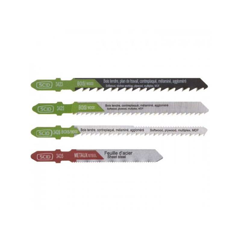 Lame scie sauteuse bois & acier droite + courbe 50mm max x4