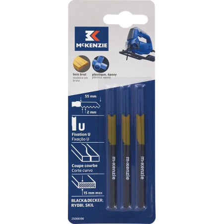 Lame scie sauteuse bois & plastique courbe 15mm max x3