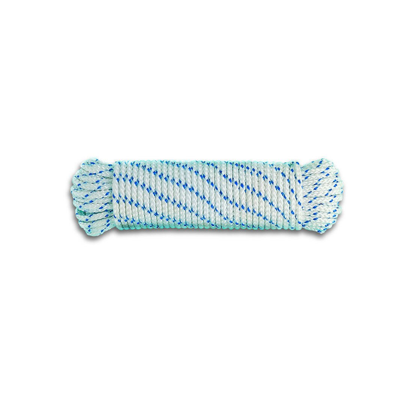 Corde polypropylène tressée D.6mm blanc/bleu 10m