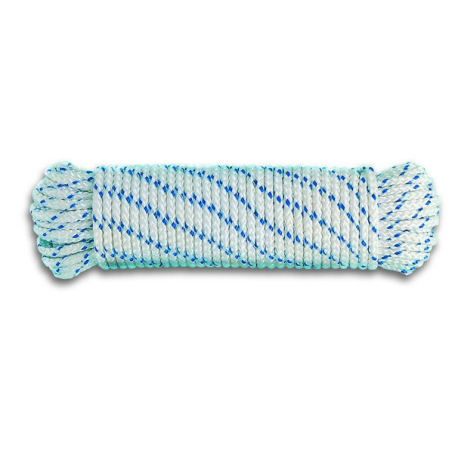 Corde polypropylène tressée D.6mm blanc/bleu 10m