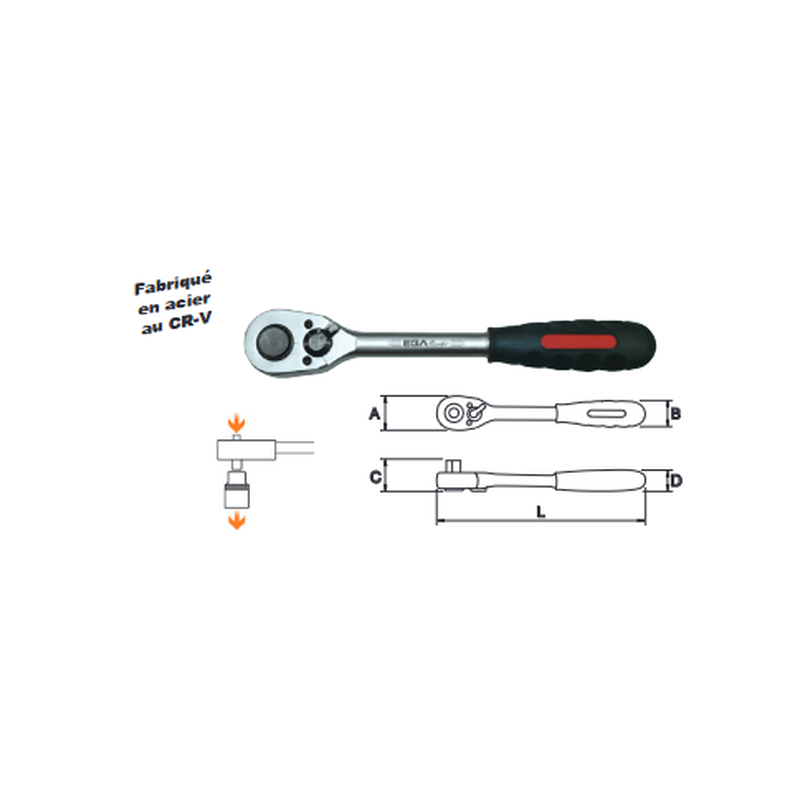 Clé à cliquet reversible 1/4" x 150 mm