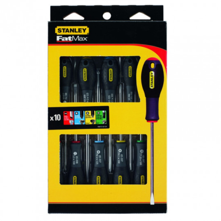 Jeu de 10 tournevis électricien + mécanicien + ph + pz + torx Stanley