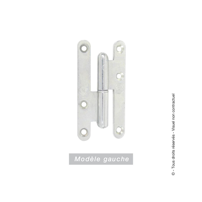 Paumelle de Paris bouts ronds acier zingué 110x55mm gauche