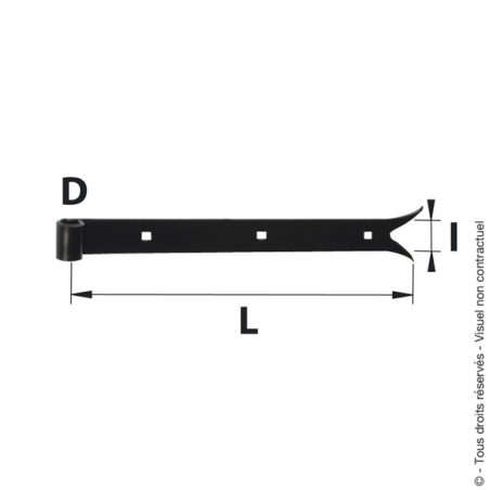 Penture droite queue de carpe acier zingué 40cm noir