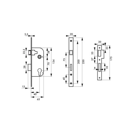 Serrure encastrer reversible canon 70x40mm