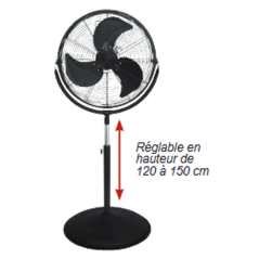 Ventilateur sur pied pro h.120-150cm 3 vitesses
