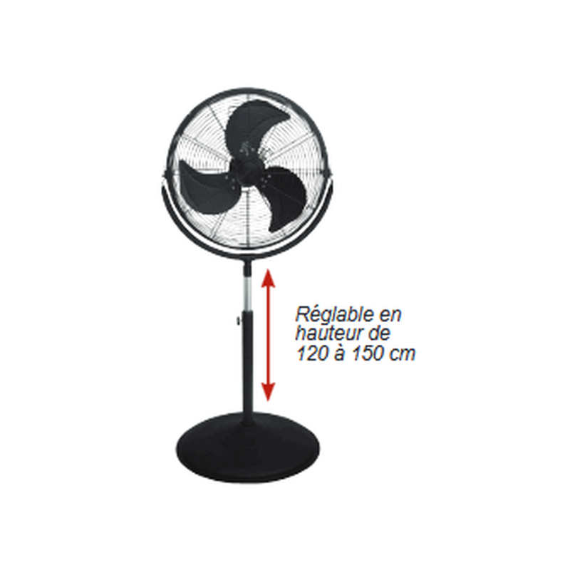Ventilateur sur pied pro h.120-150cm 3 vitesses