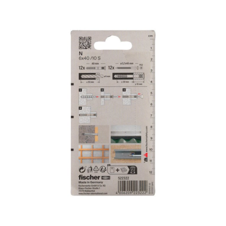 Cheville à frapper matériaux pleins + vis en nylon 6x40mm x12
