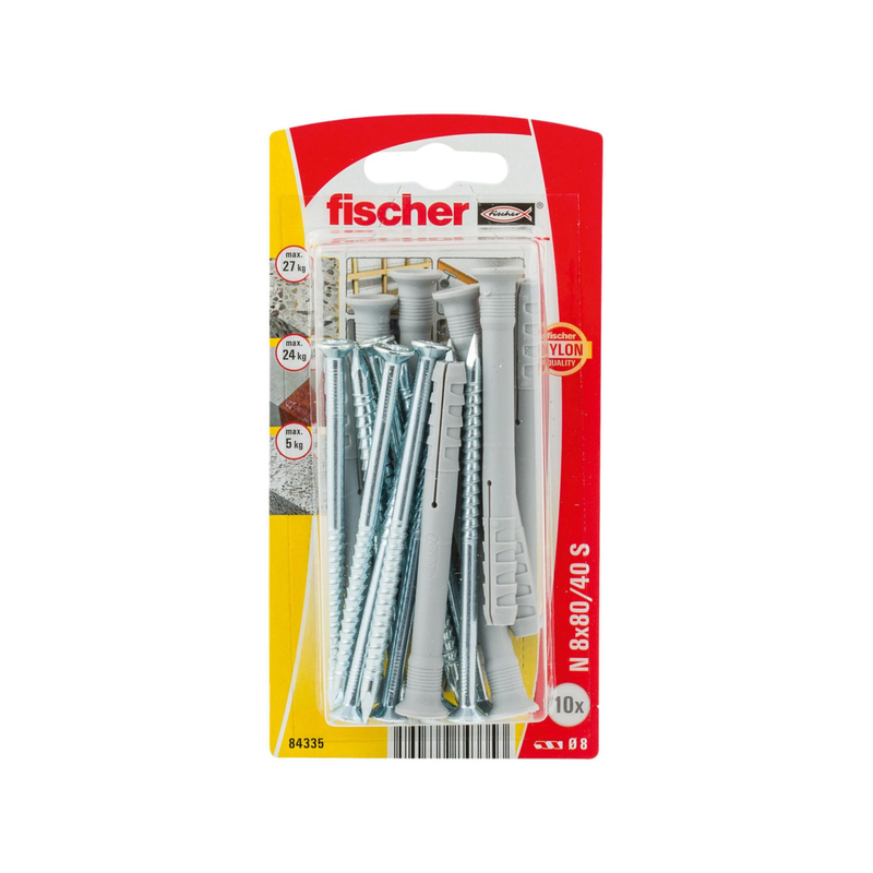 Cheville à frapper matériaux pleins + vis en nylon 8x80mm x10