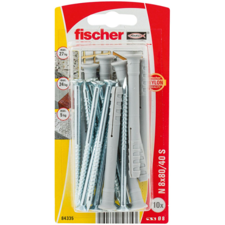 Cheville à frapper matériaux pleins + vis en nylon 8x80mm x10