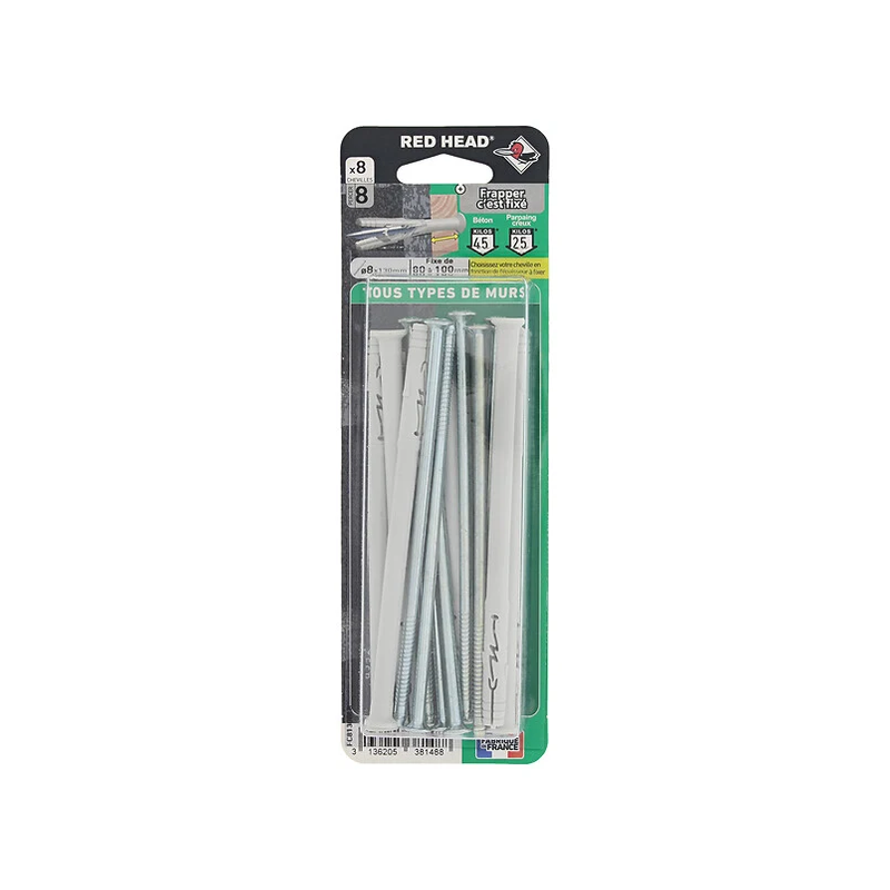 Cheville à frapper universelle + vis en nylon 8x130mm x8