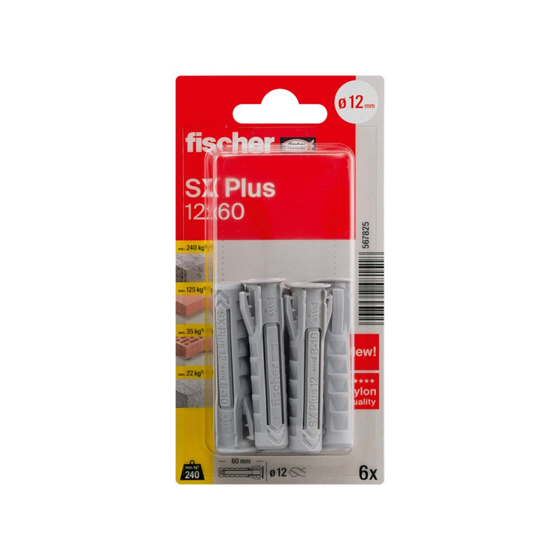 Cheville matériaux pleins / creux nylon 12x60mm x6