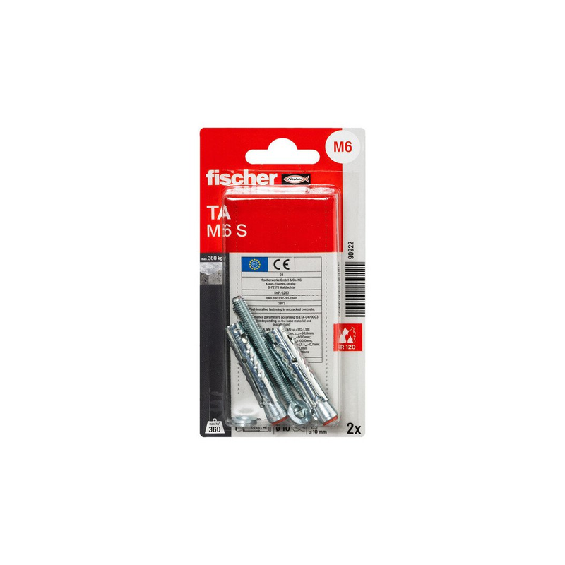 Cheville matériaux pleins + vis acier m6 49mm x2