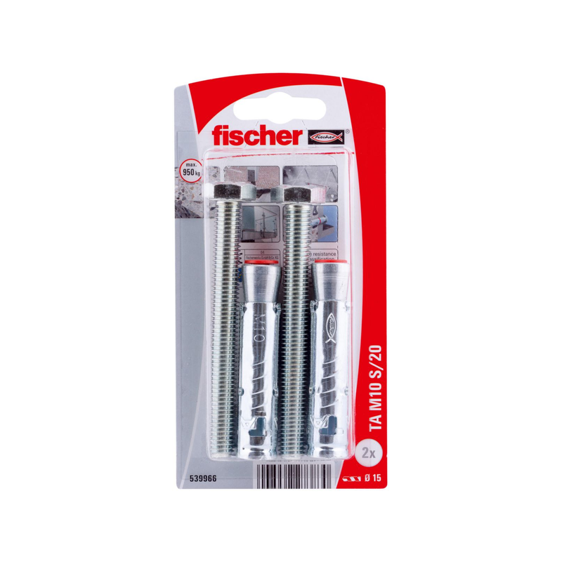 Cheville matériaux pleins + vis acier m10 69mm x2