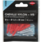 Cheville matériaux plein + vis nylon 6x30mm x10