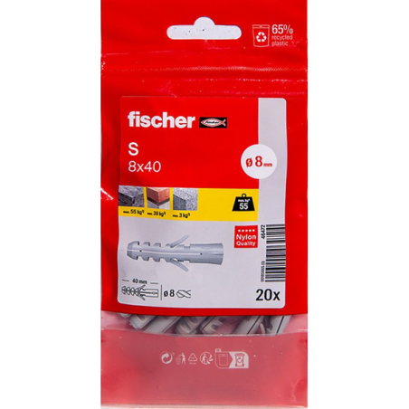 Cheville matériaux plein nylon 8x40mm x20