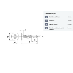 Vis autoforeuse / autoperceuse tête fraisée cruciforme acier zingué 4.2x13mm x200 PH2