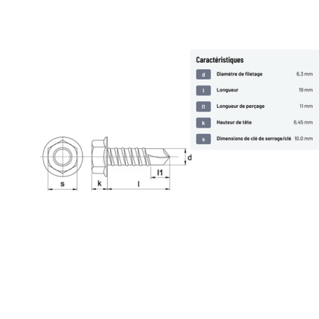 Vis autoforeuse / autoperceuse tête hexagonale acier zingué 6.3x19mm x200