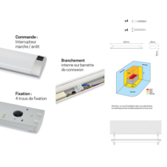 Réglette LED 8W 602mm 500LM avec interrupteur blanc neutre